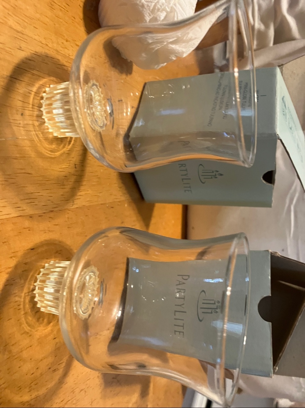 New.  Set of 2. Partylite glass 3” tulip style candle holders.  Perfect - Picture 4 of 8